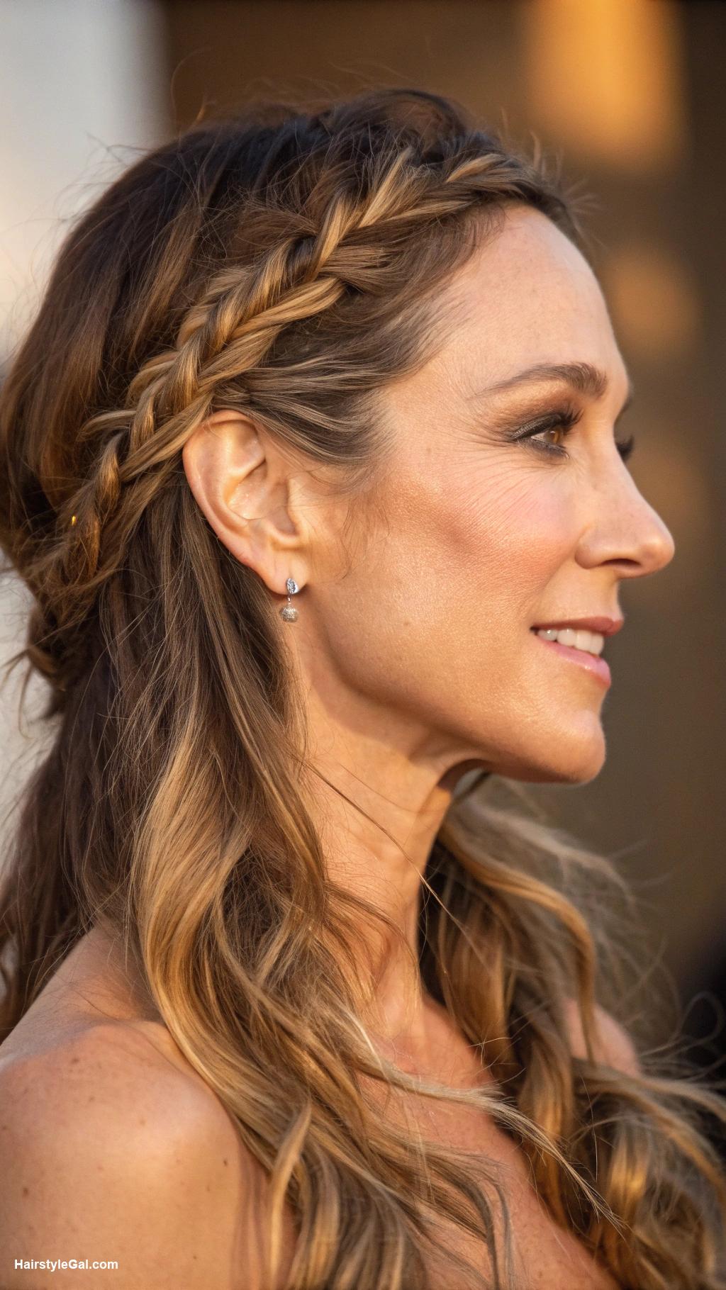 long hairstyles women over 50 Side braid with loose waves