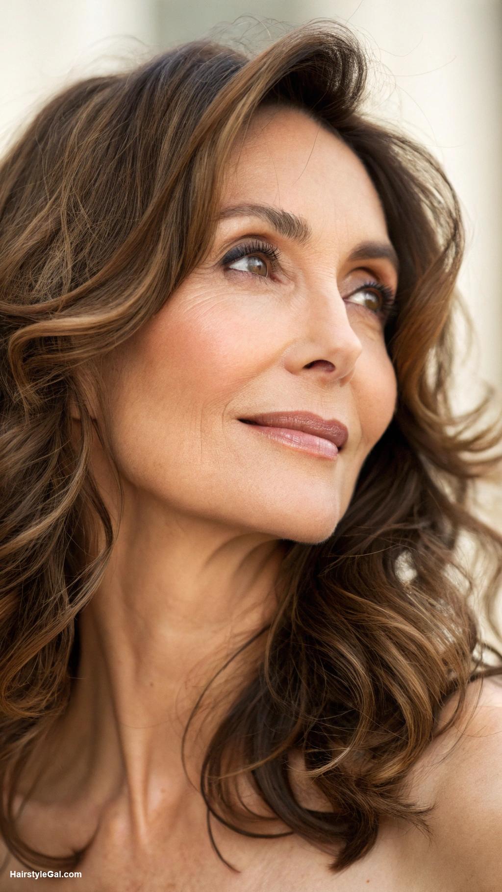 long hairstyles women over 50 Soft layered waves for brown hair