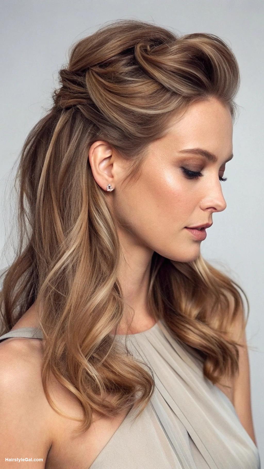 medium hair updos Chic half up half down