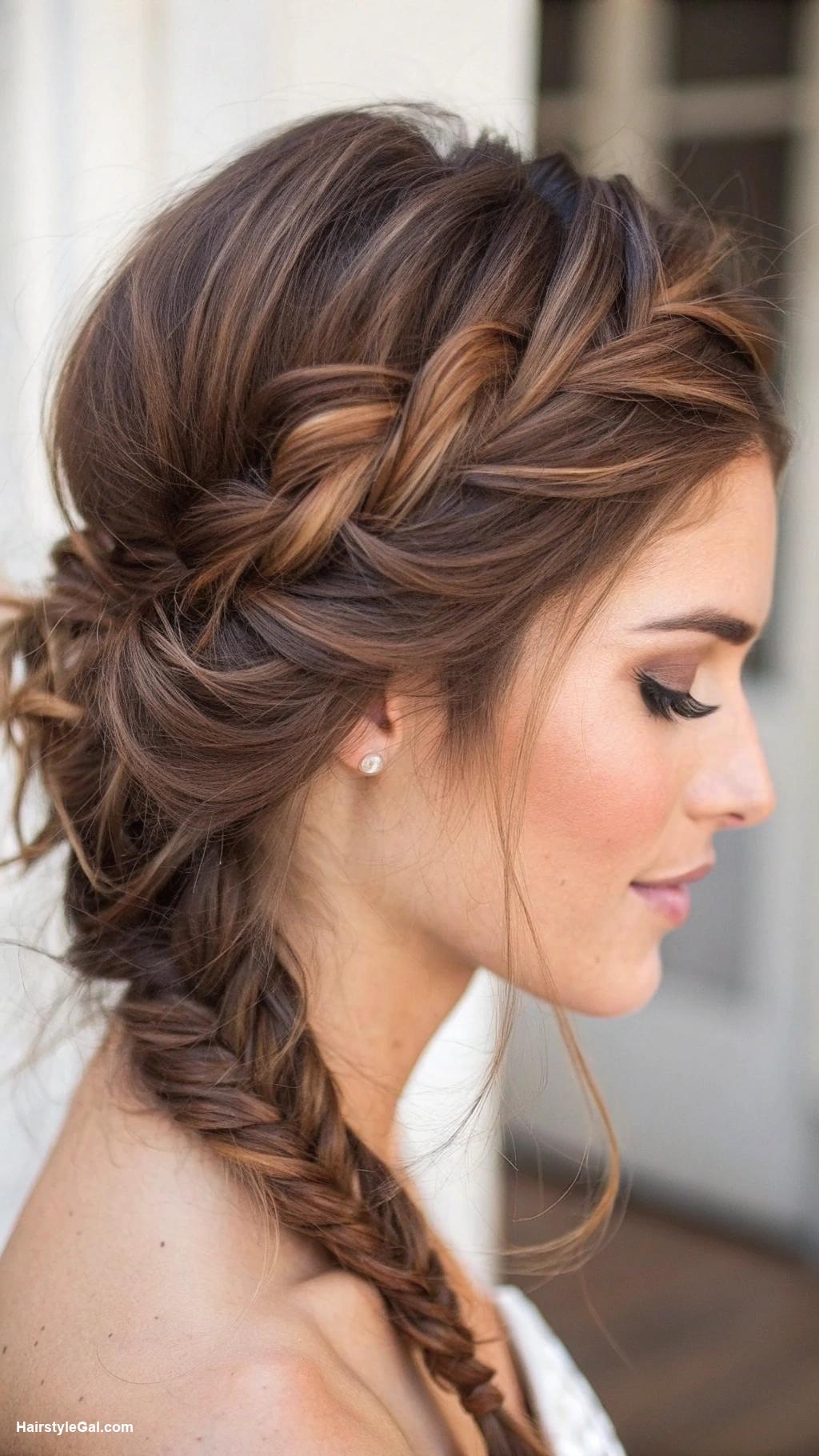 medium hair updos Fishtail braid into updo