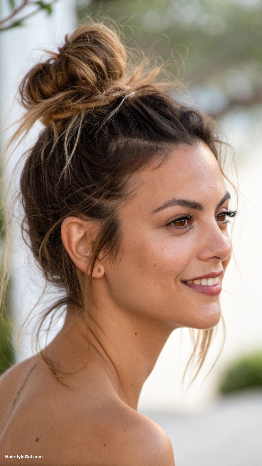 medium hair updos Messy bun for casual look