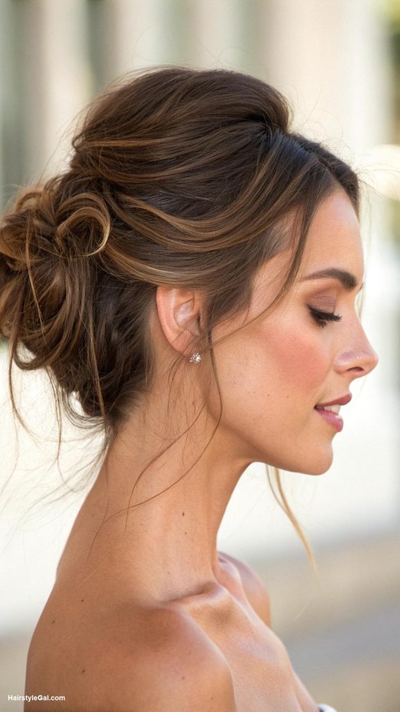 medium hair updos Twisted bun with loose strands