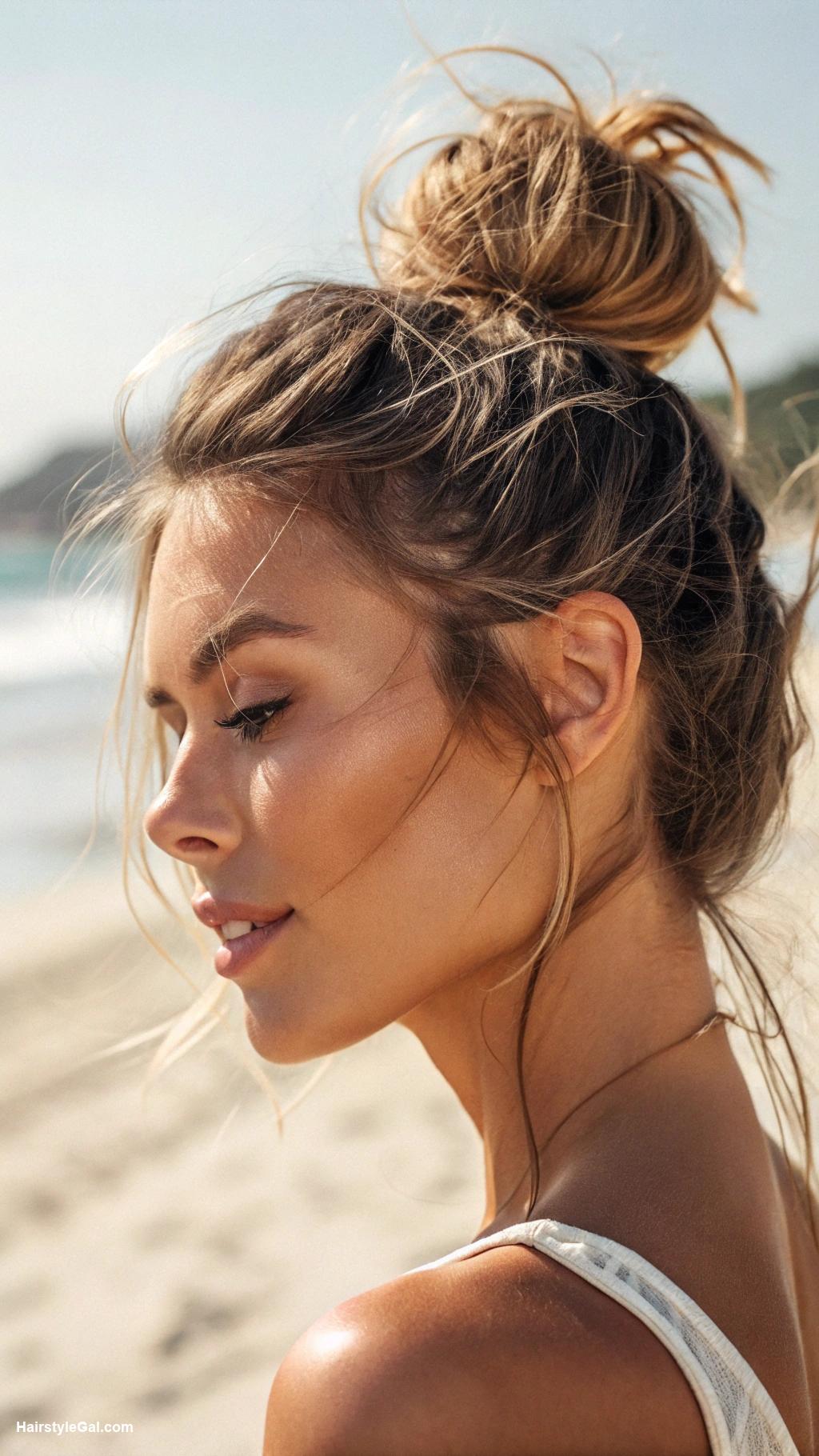 messy bun hair Casual beachy messy bun