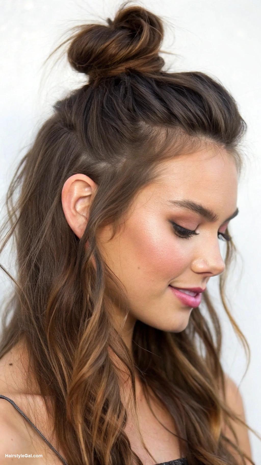 messy bun hair Half up half down messy bun