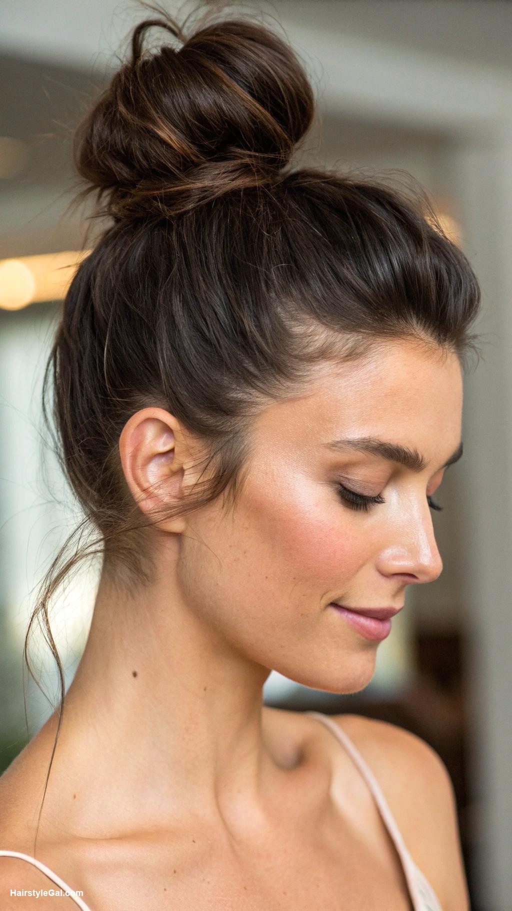 messy bun hair Sleek smooth messy bun