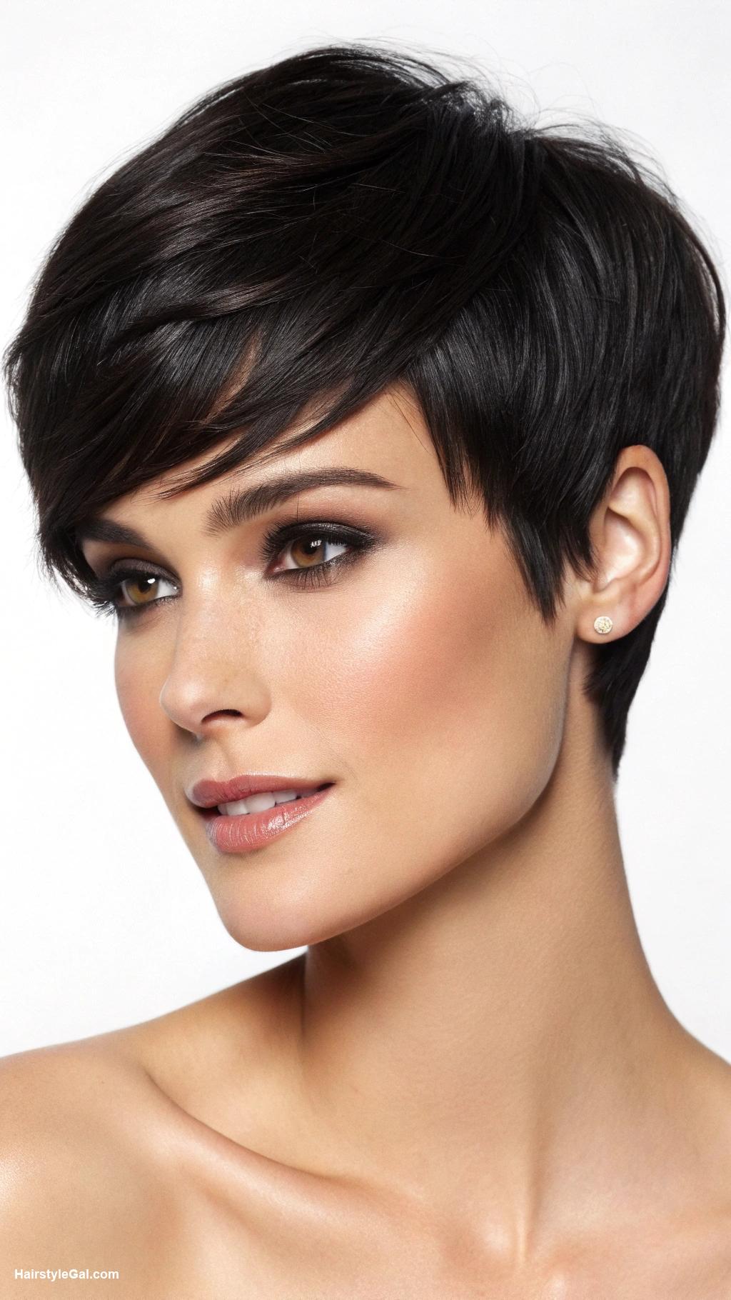 pixie cut round face Classic black pixie with side fringe