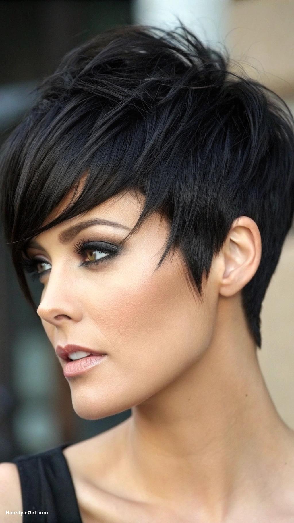 pixie cut round face Edgy black pixie with sharp angles