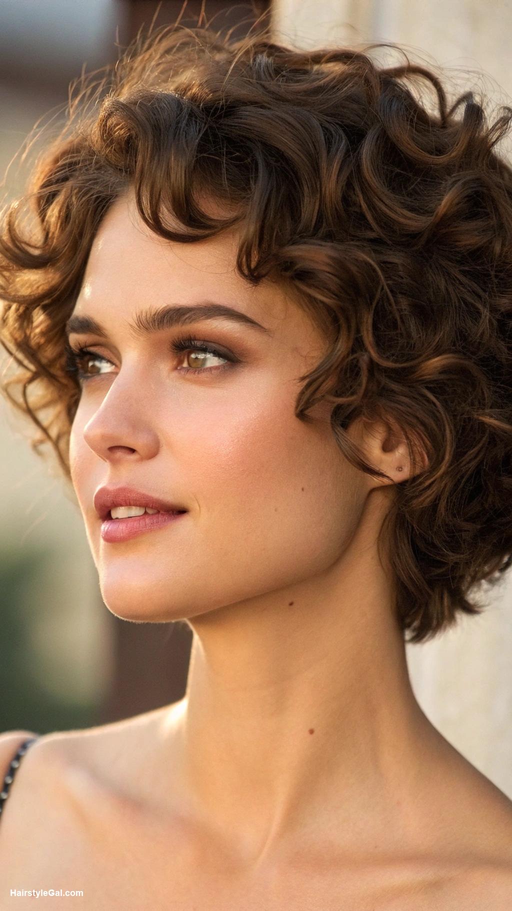 pixie cut round face Natural brown pixie with soft curls