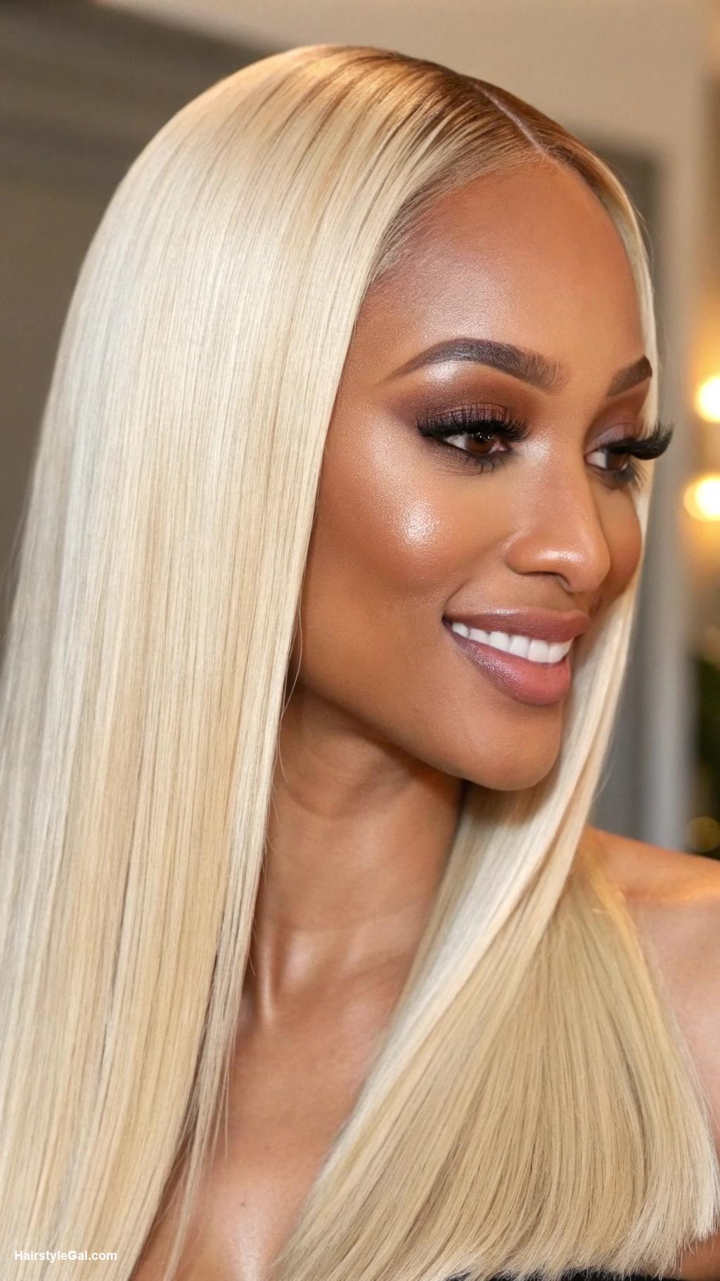 quick weave hairstyles Side part straight blonde quick weave