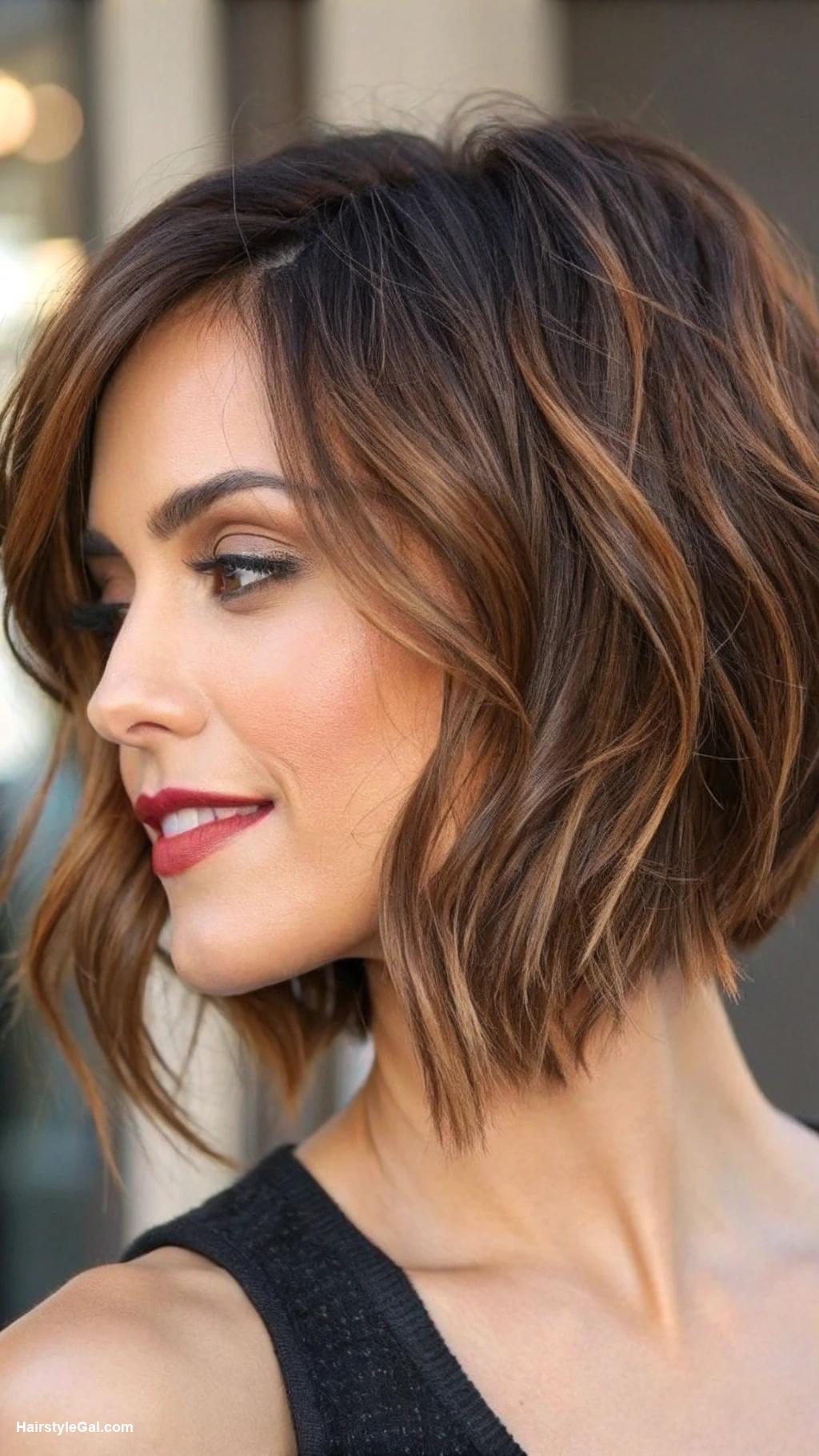 quick weave hairstyles Textured bob with honey brown highlights