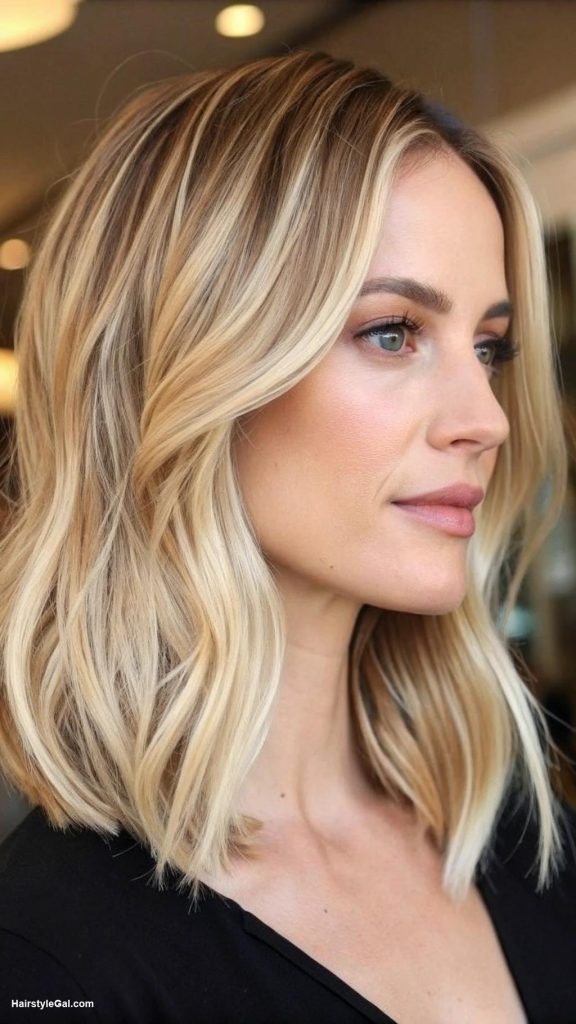 round face haircuts Asymmetric lob for blonde hair