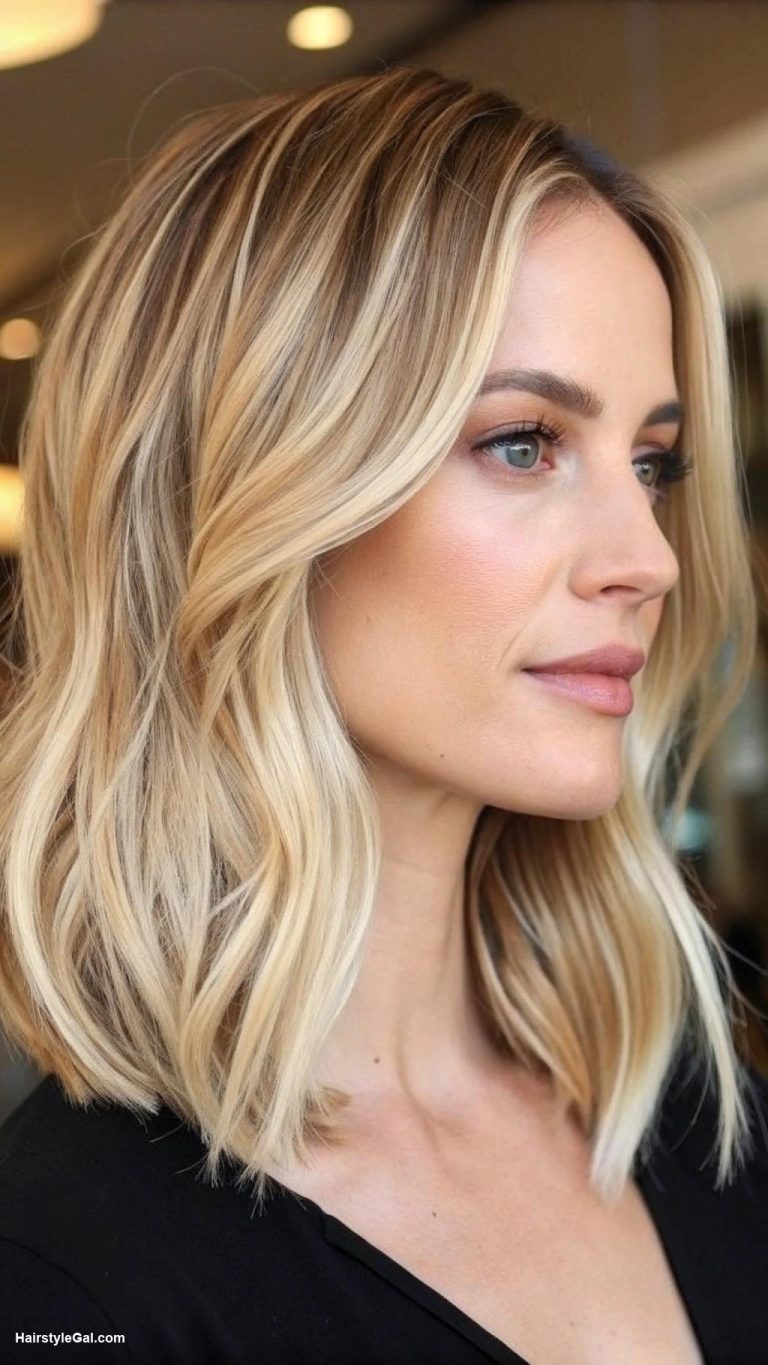 round face haircuts Asymmetric lob for blonde hair