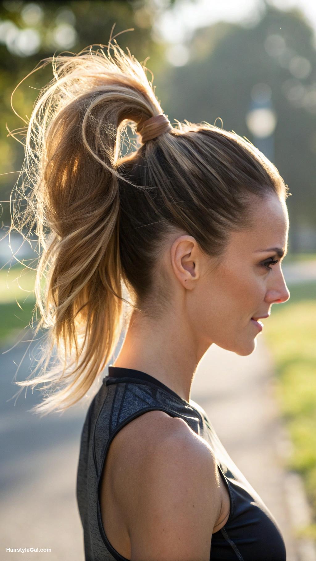 running hairstyles High ponytail with loose strands
