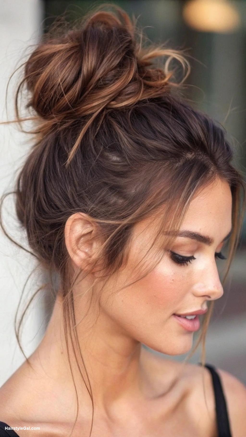 second day hairstyles Messy bun with hair strands