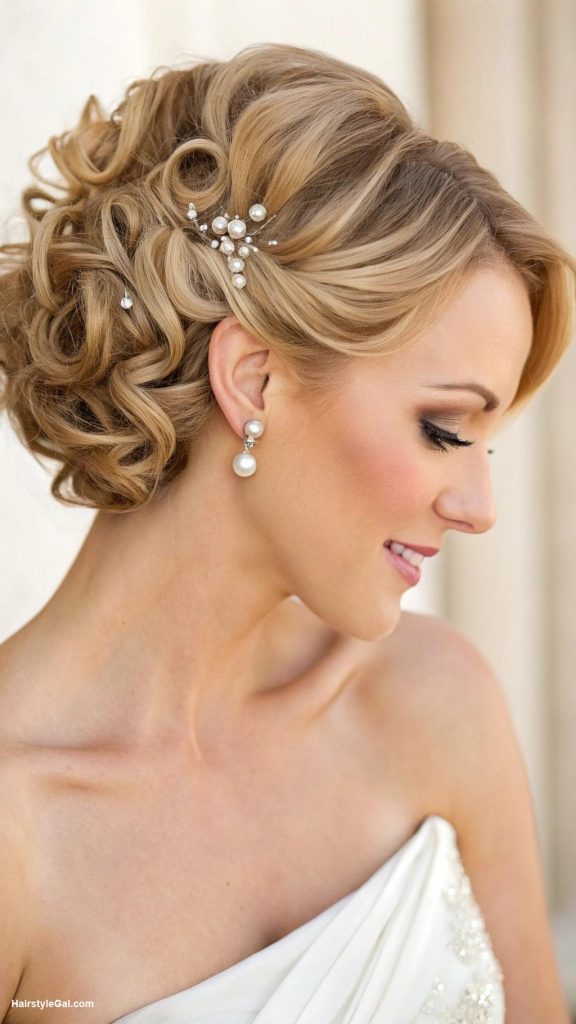 short wedding hair Side Swept Curls for Elegance