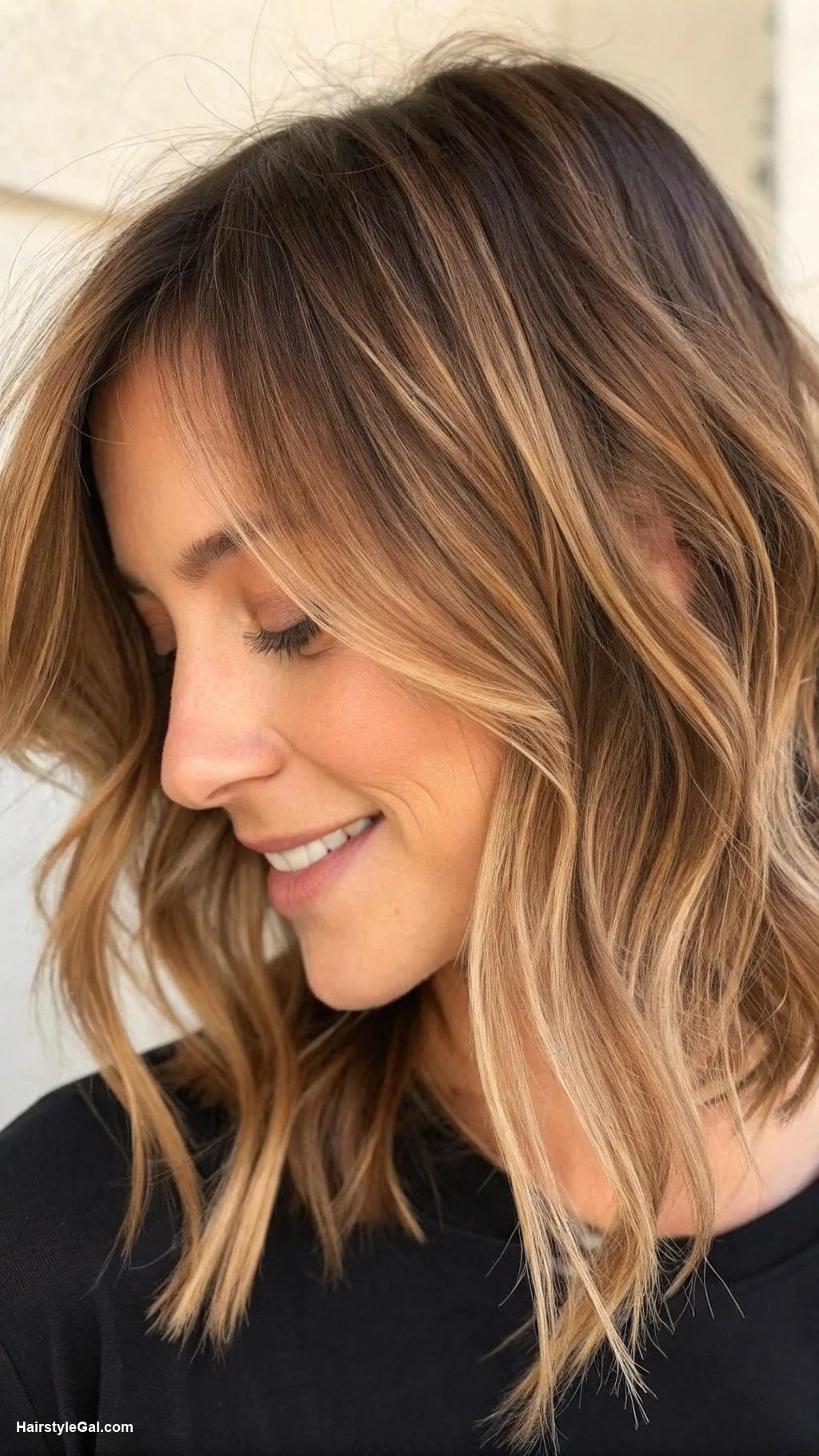 thin hair bob Wispy bob with caramel balayage