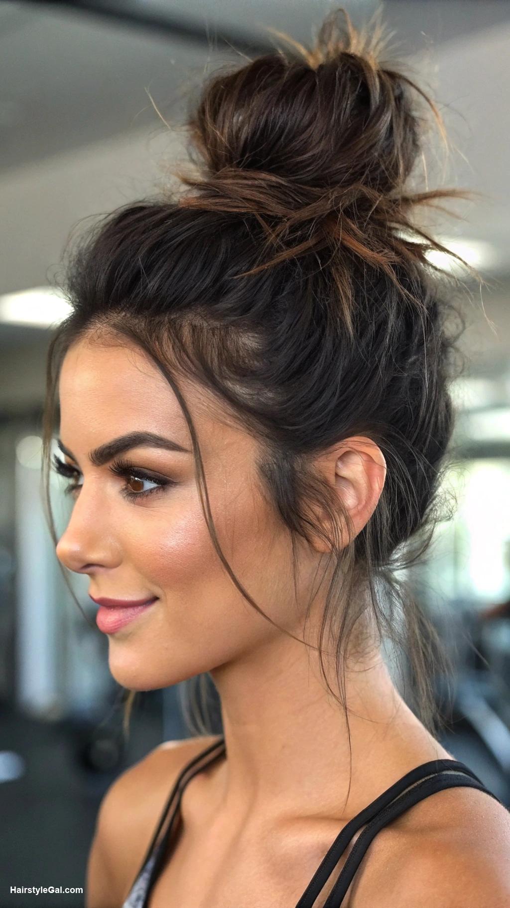 workout hairstyles High Messy Bun