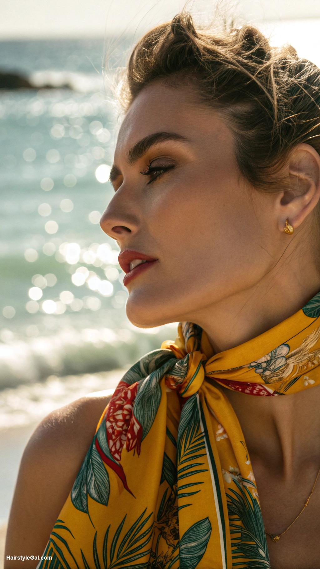 hair scarf ideas Beach waves with tied scarf