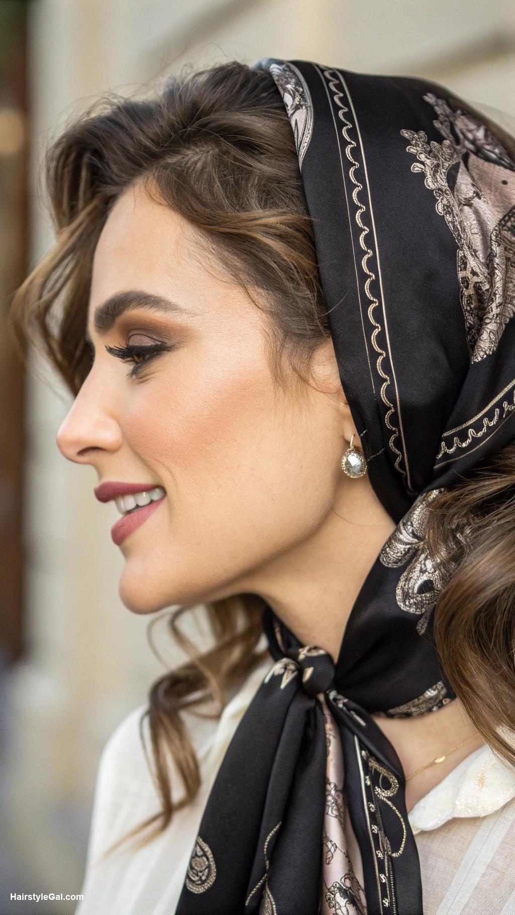 hair scarf ideas Classic black silk scarf style