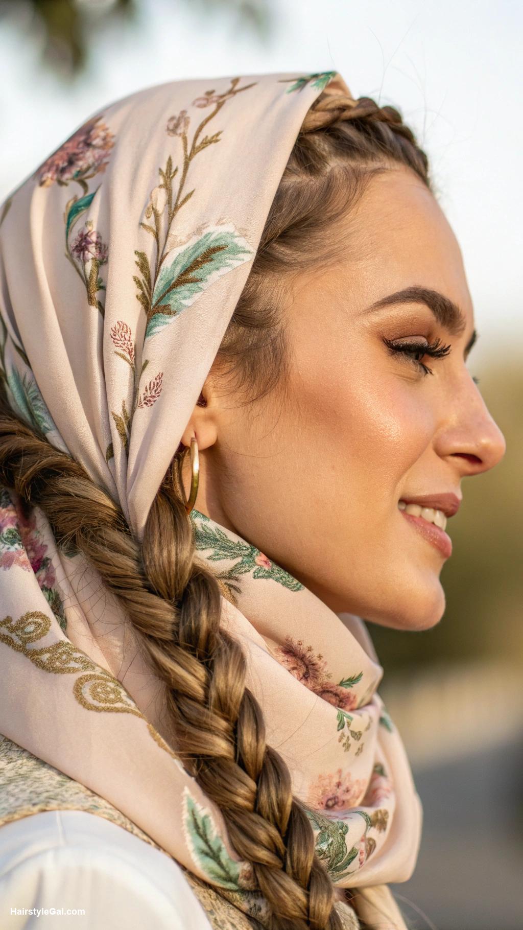 hair scarf ideas Double braid with matching headscarf